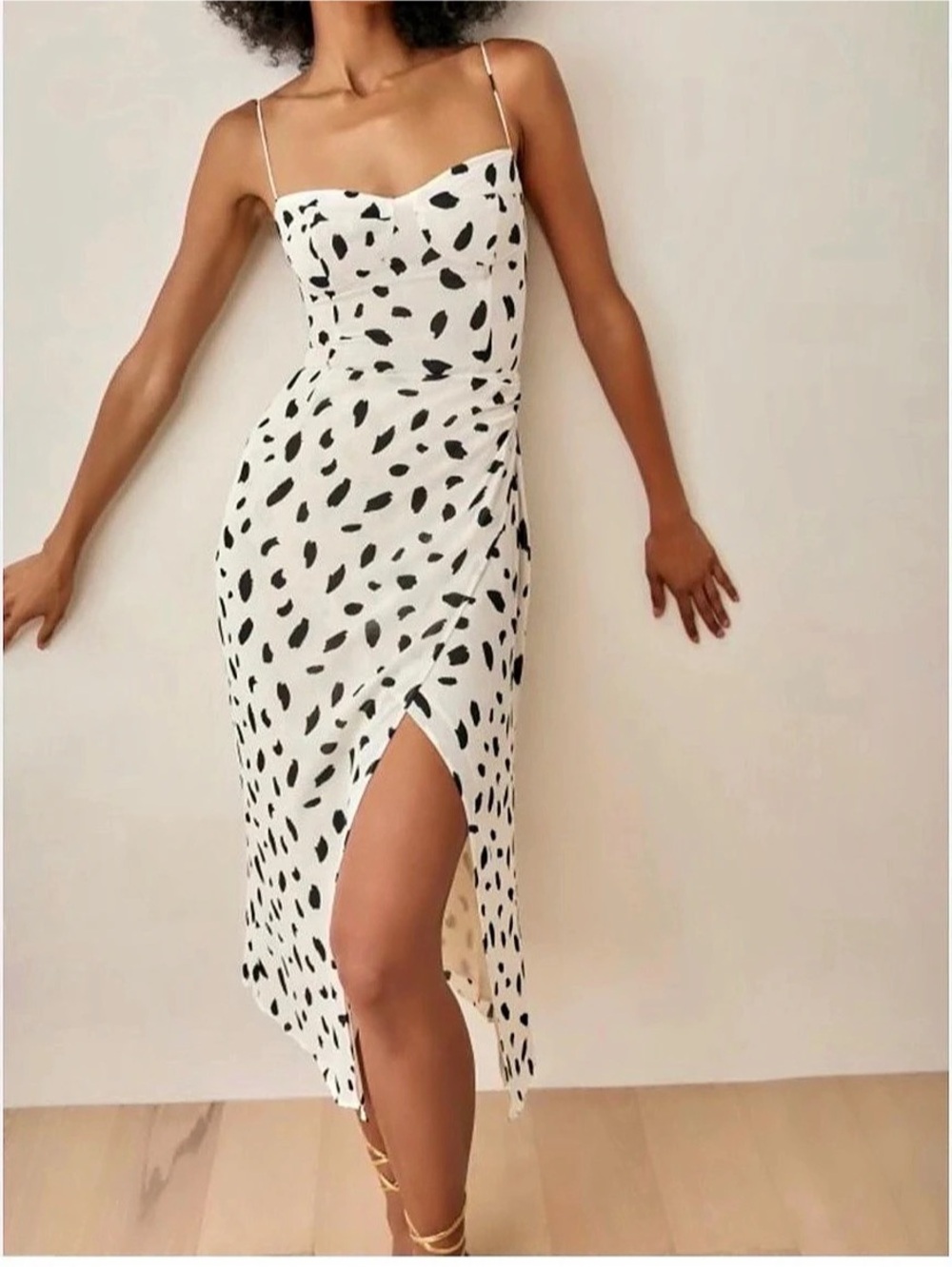 Reformation Kourtney Dress Ink Blot Animal Print Midi White & Black